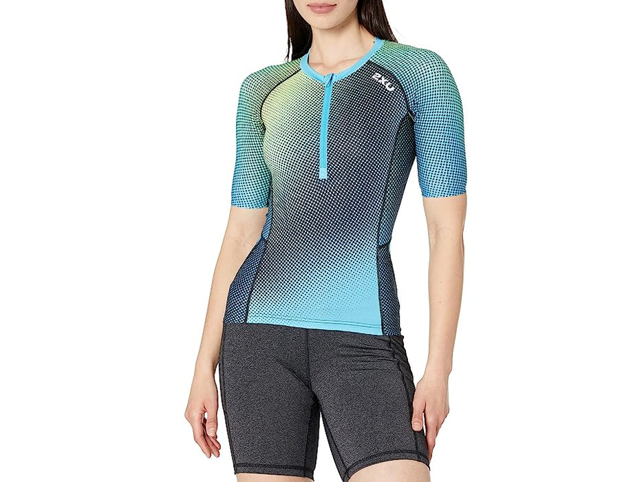 2XU Women's Aero Sleeved Tri Top - Cyan/White