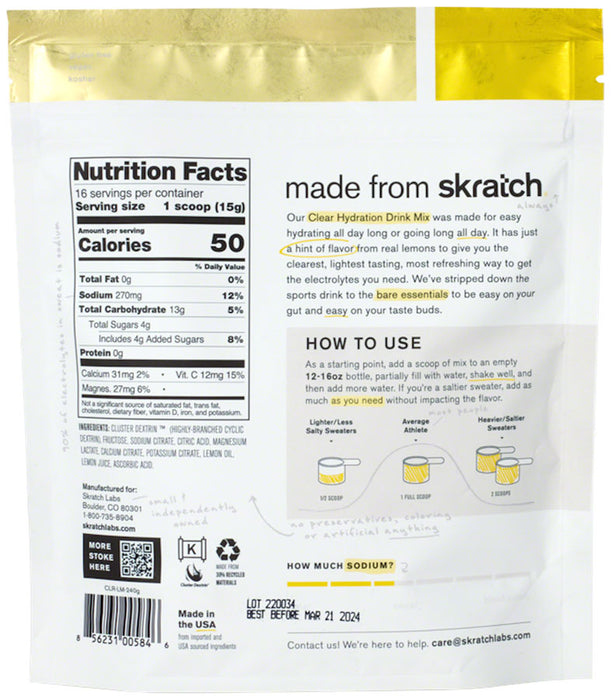 Skratch Labs Clear Hydration Mix 16 Servings - Hint of Lemon
